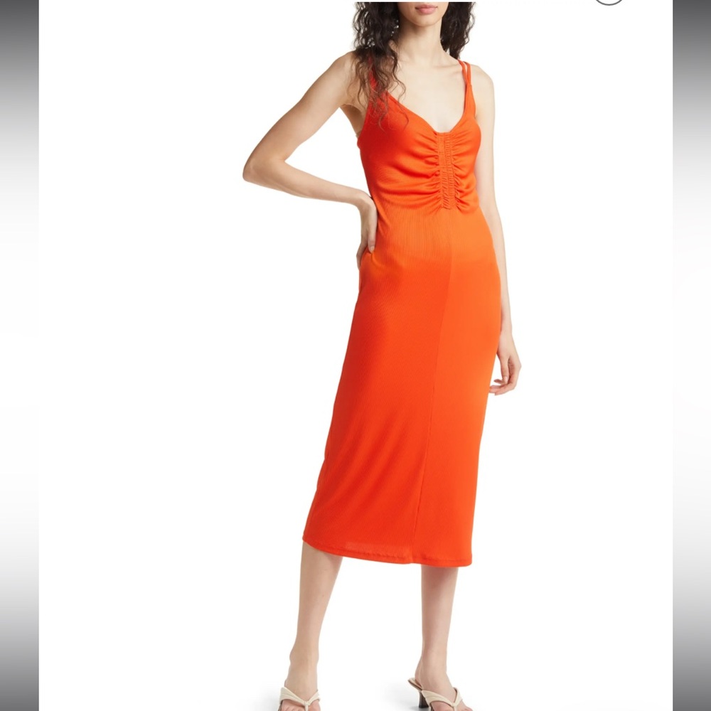 Vera Moda Jillian Ruched Stretch Recycled Polyester Midi Dress XL NWT